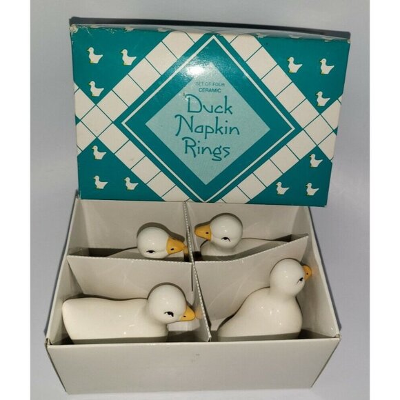 Vintage Ceramic Duck Napkin Rings Set of 4 Great American Opportunities w/Box - Picture 1 of 9